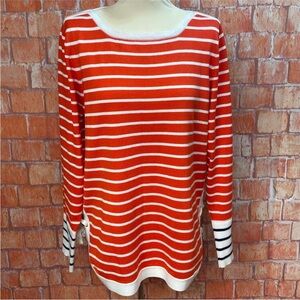 Hannah Lace-Up Sides Striped Bateau Neck‎ Sweater